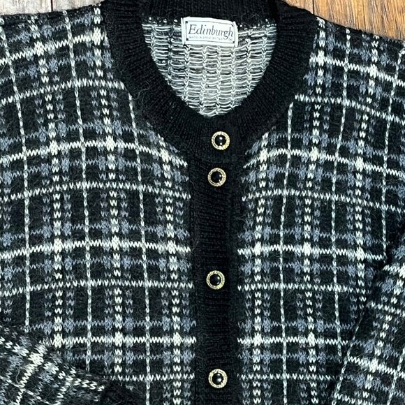 Vtg Plaid Mohair Blnd Cardigan Sweater Women Medium Academia Soft Grunge Granny - Picture 5 of 12